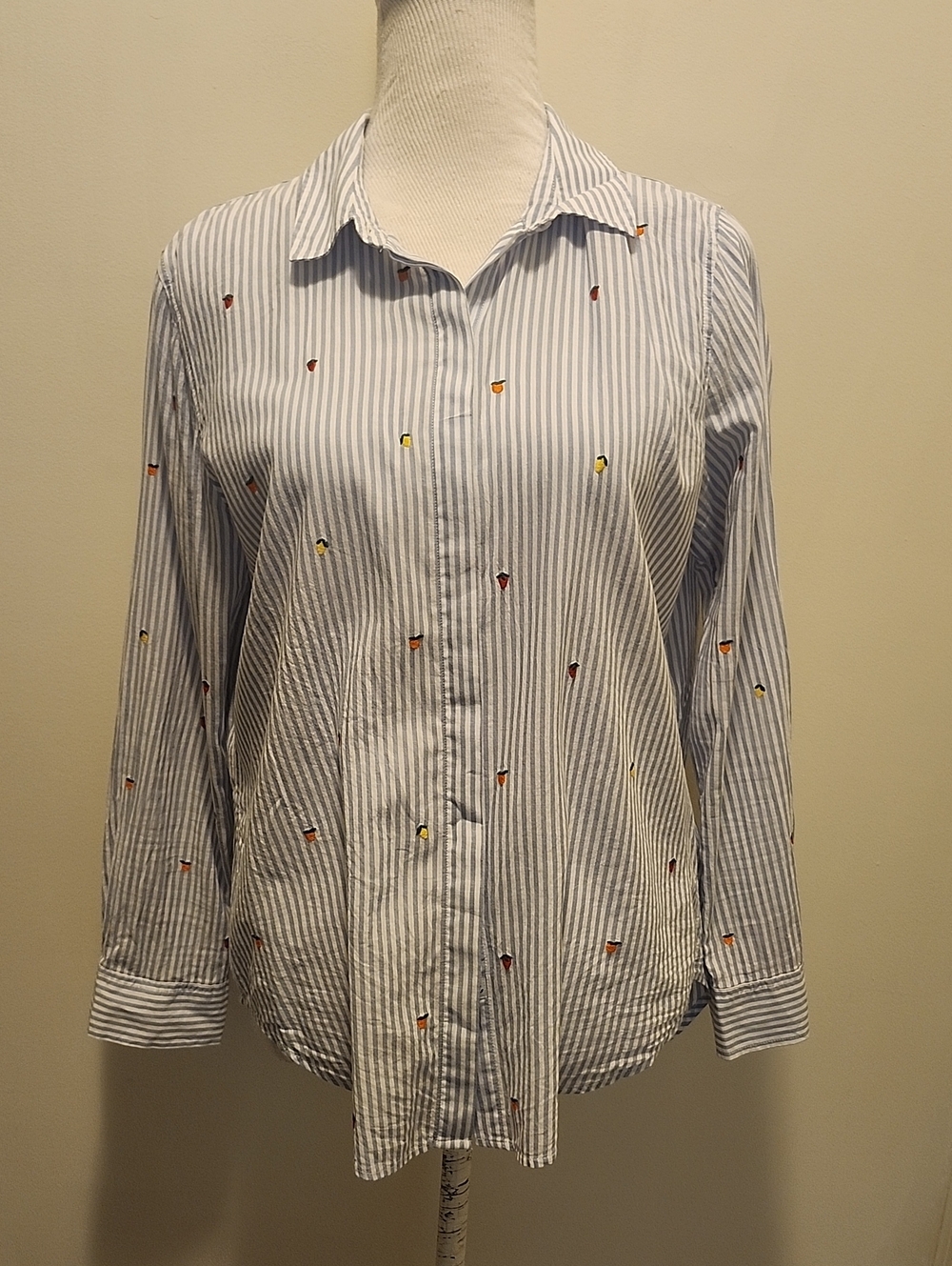 Rails Taylor Embroidered Citrus Button Down Shirt Size Mefium Blue Stripe Cotton - Picture 2 of 9